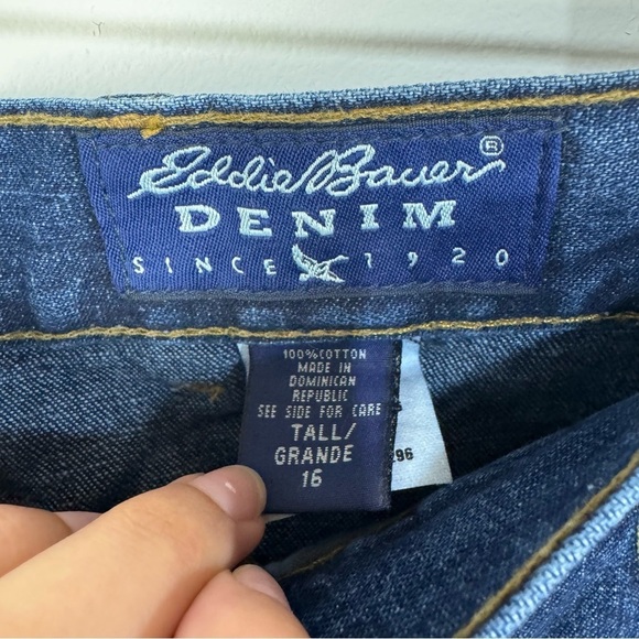 Eddie Bauer 100% Cotton Authentic 16 Tall Long Dark Wash Straight Leg Denim Jean - Picture 7 of 7